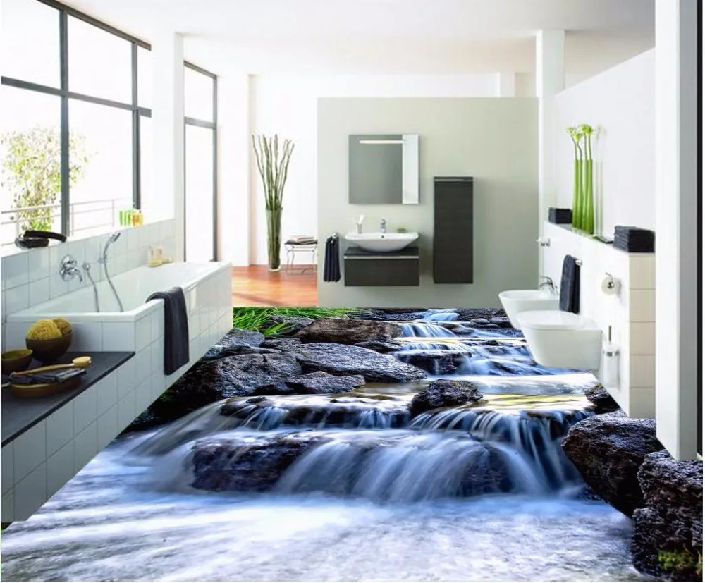 3d картина этаж обои поток воды камень 3D пол живопись водонепроницаемый для