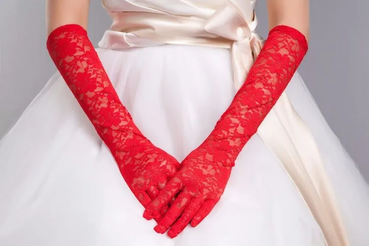 Новинка Брендовые женские кружевные перчатки до локтя с марлевым покрытием