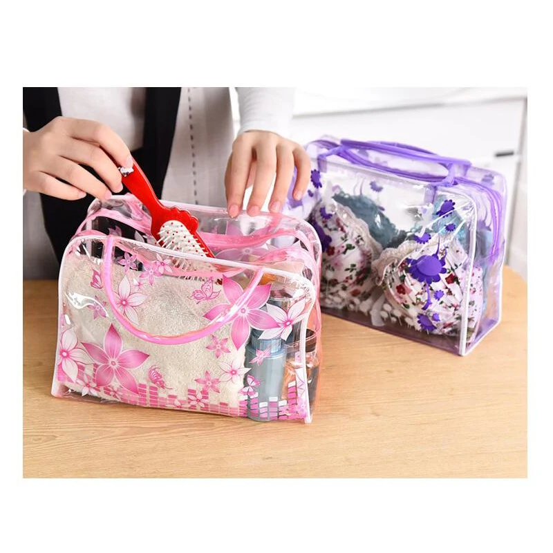 Прозрачная дорожная сумка XZJJA на молнии с цветочным рисунком портативная
