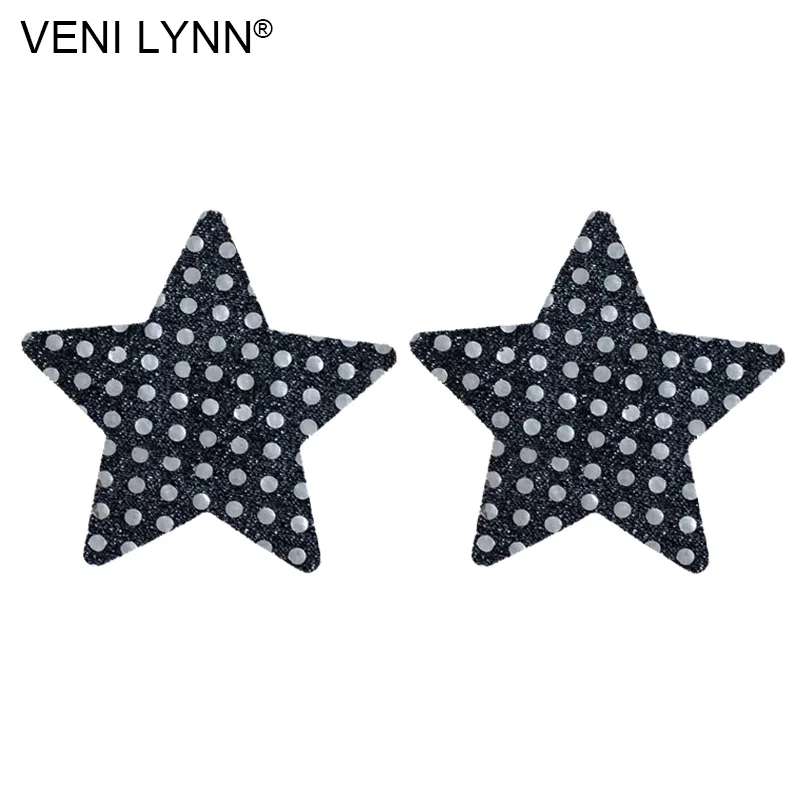 VENI LYNN, 5 пар, форма звезды, одноразовые наклейки на соски для девочек, секс-лента, красная повязка на грудь, лепестки, цветные накладки на грудь, аксессуары - Цвет: Black