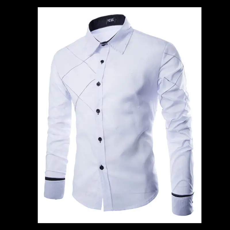 Белый Модный бренд Camisa Masculina, рубашка с длинным рукавом, Мужская Корейская приталенная дизайнерская официальная повседневная мужская рубашка, размер M-3XL - Цвет: Белый