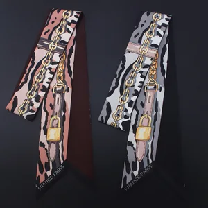 Шарф женский, Леопардовый принт с цепью, 2018