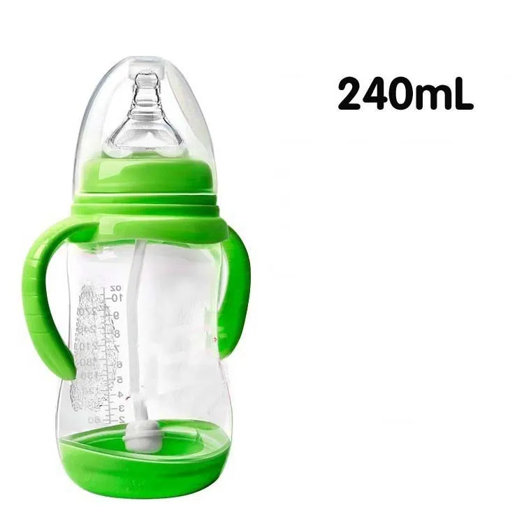 240ml Green 1 шт. 180/240/320 мл ПП бэби бутылочка для кормления безопасный Пластик без добавления бисфенола А анти-колик Baby бутылки из-под молока, с соломенная шляпа для маленьких детей бутылочка для кормления - Цвет: 240ml Green