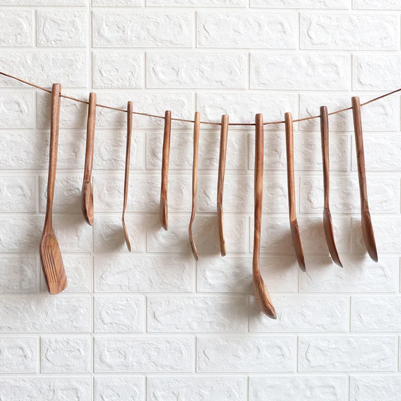 Ложка деревянная длинная из натурального дерева 12 форм|Наборы кухонных