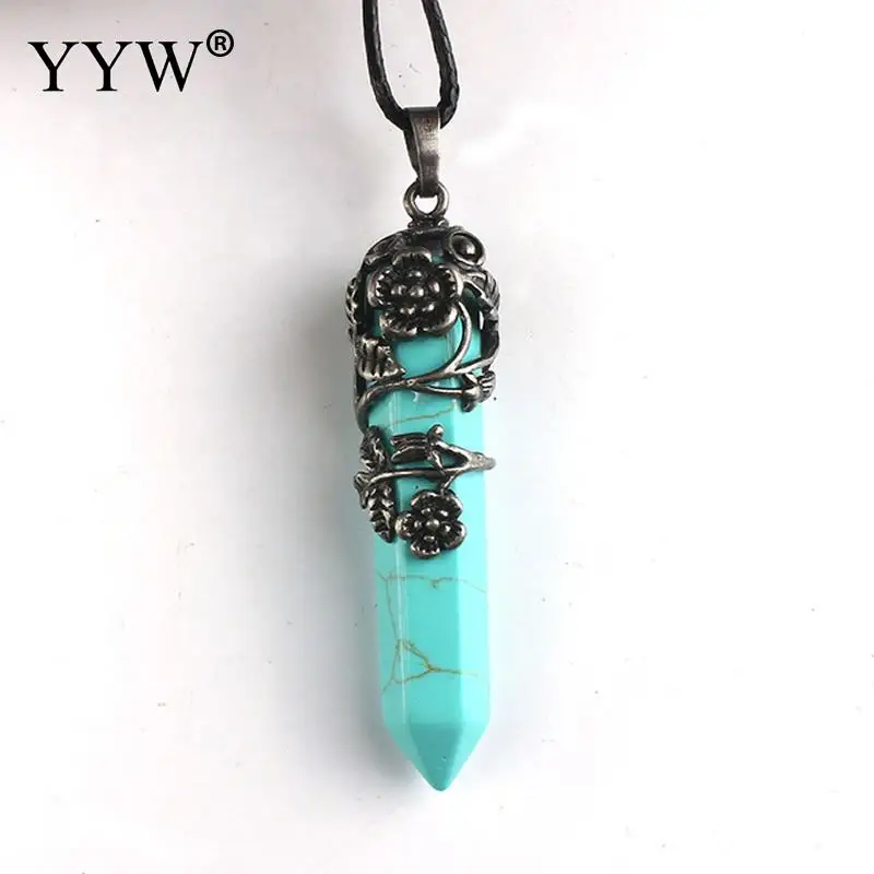 turquoise Натуральный драгоценный камень цветок сливы намотка шестиугольная Призма Фиолетовый Кристалл авантюрин Опалит исцеляющий кулон для ожерелья ювелирные изделия - Окраска металла: turquoise