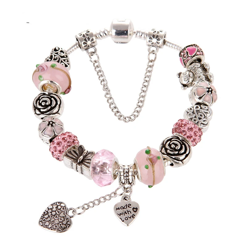 Подвеска в форме сердца розовые кристаллы/стеклянные подвески браслеты и обручи