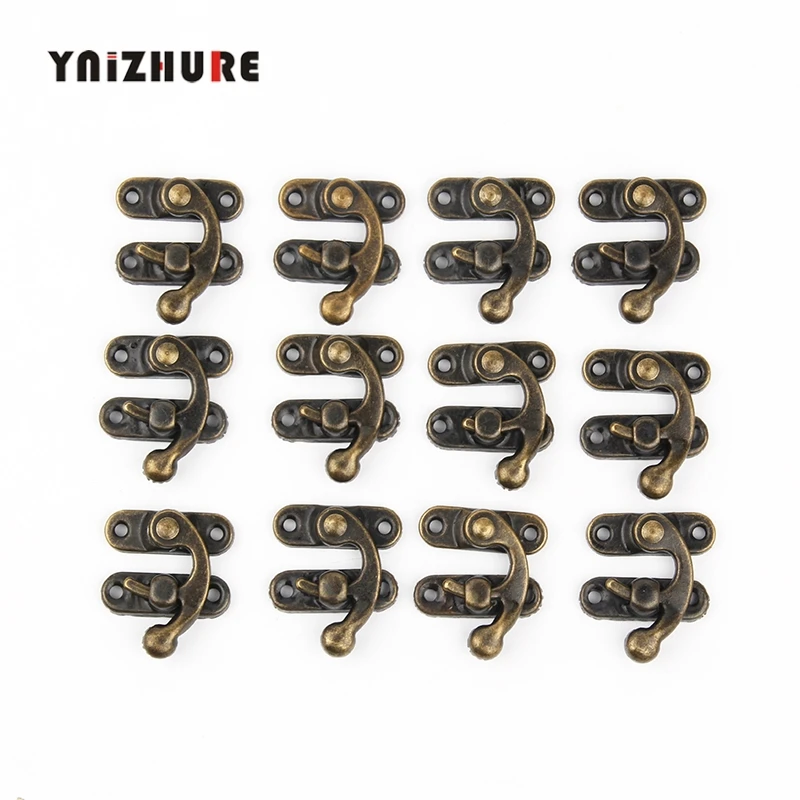 YNIZHURE, 12 шт., 34x28 мм, античная бронза, железный навесной замок, крючок, замок для мини ювелирных изделий, деревянная коробка с винтами, мебельная фурнитура