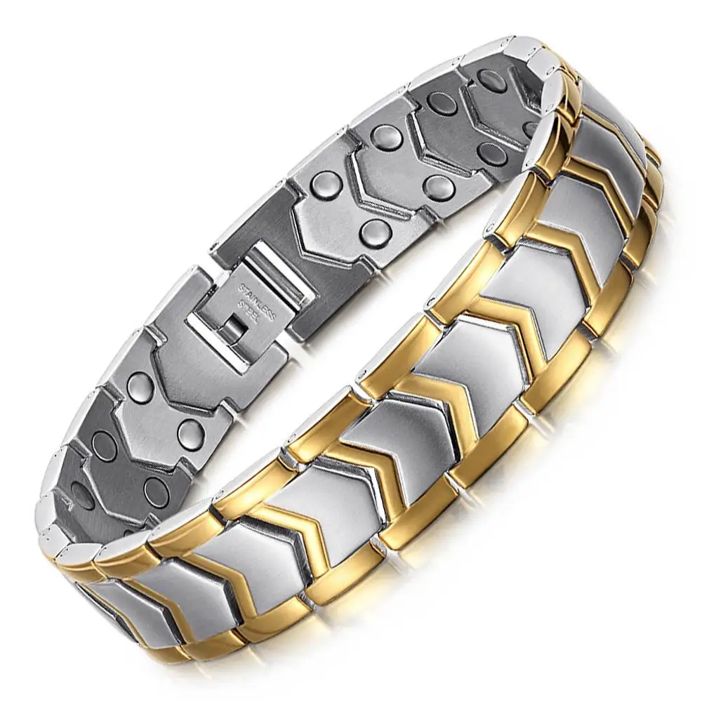 sliver gold Welmag полированный Мужской Магнитный браслет из нержавеющей стали для мужчин здоровье браслет с двойным рядом и браслет для шарма - Окраска металла: sliver gold