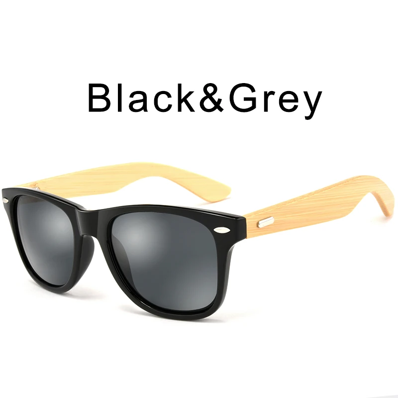 Black Grey HDCRAFTER, брендовые бамбуковые солнцезащитные очки, мужские, модные, квадратные солнцезащитные очки, женские, деревянная оправа, зеркальные солнцезащитные очки для мужчин, UV400, mulit - Цвет линз: Black Grey