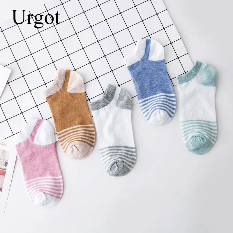 Urgot, 5 пар/лот, женские носки, Мультяшные животные, в полоску, со звездами, яркие цвета, женские летние носки-башмачки, Meias Calcetines Mujer