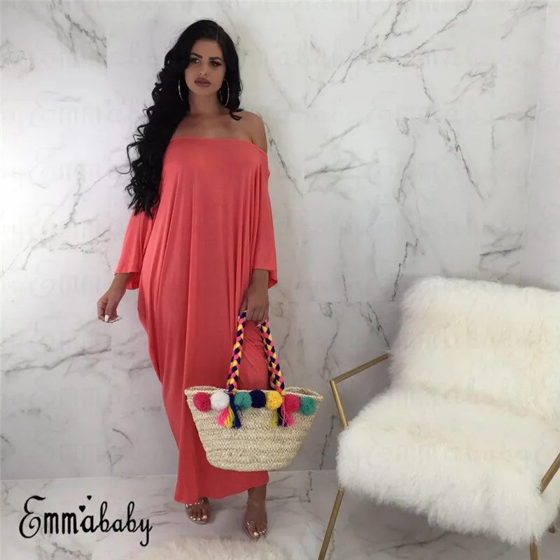 Модное женское платье с открытыми плечами однотонные повседневные свободные