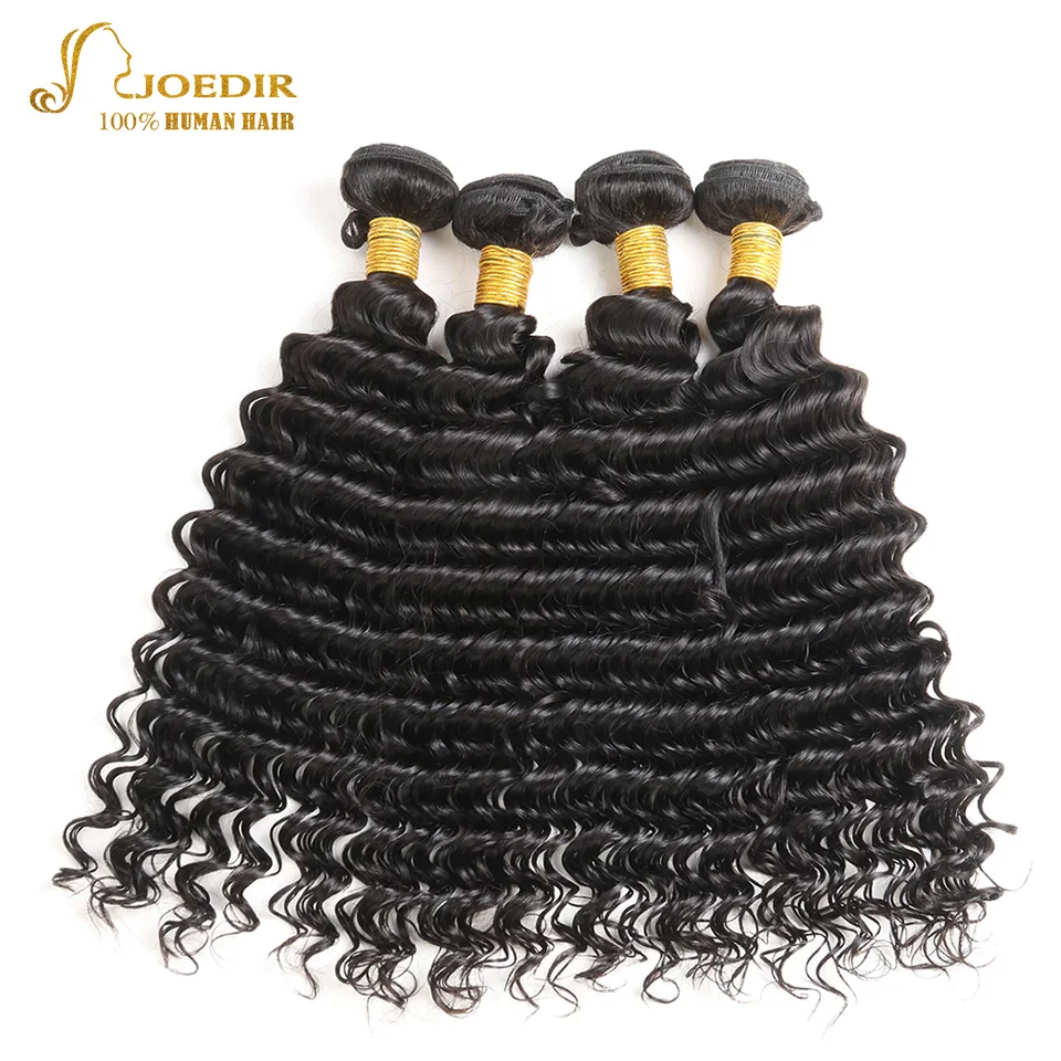 JOEDIR Hair 4 Bundles Deals Malaysian Deep Wave Extensions 10 To 26 Inch Non Remy Natural Black Human | Шиньоны и парики