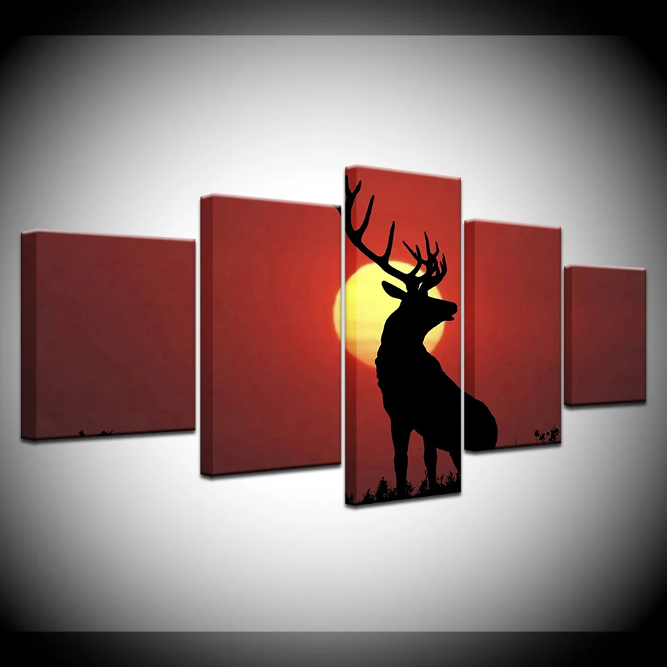 

Canvas Painting animal Deer under the moon 5 Pieces Wall Art Painting Modular Wallpapers Poster Print for living room Home Decor