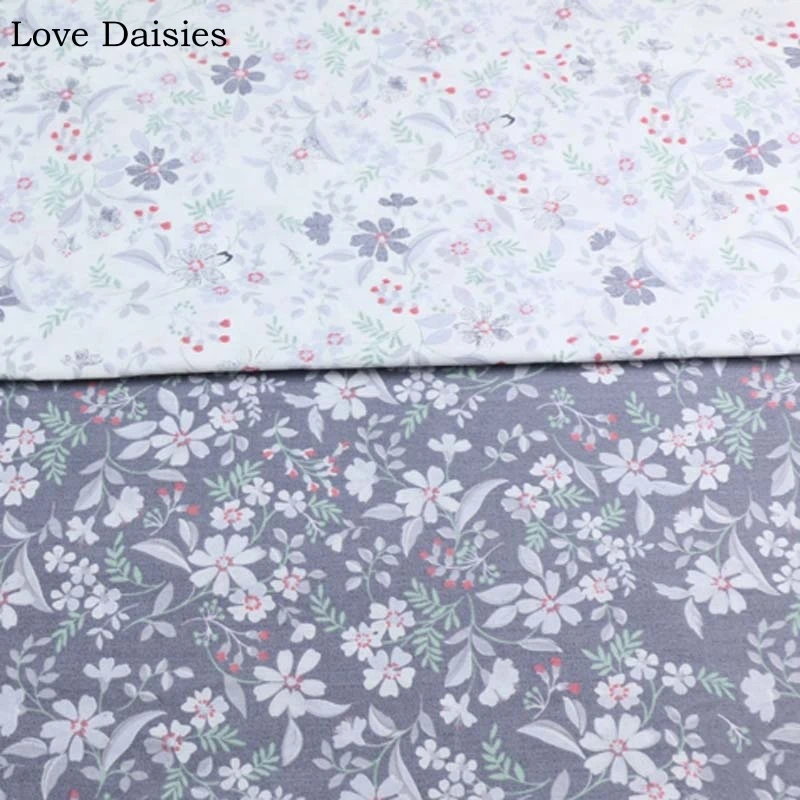 

100% Cotton Width235cm DARK GRAY WHITE Small White Red Flower Twill Fabric for DIY Bedding Apparel Dress Handwork Curtain Pillow