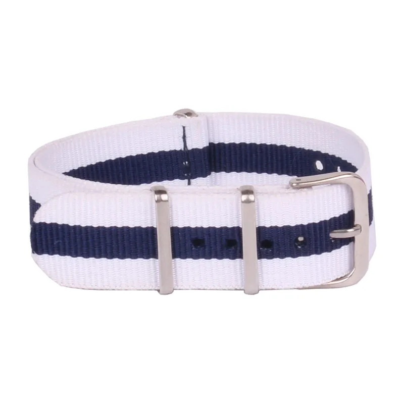 

20 mm Stripe Cambo White/Navy Nato Woven Fiber watchband 20mm Nylon Watch Bracelet Straps Wristwatch Band Buckle Cheap fabric