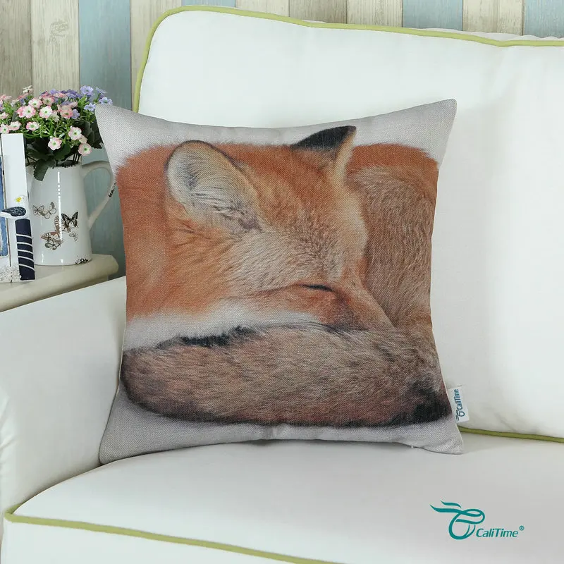 2PCS CaliTime Decorative Pillows Shell Cushion Cover Home Sofa Car Fox Sleeping 18&quot X (45cm 45cm) | Дом и сад