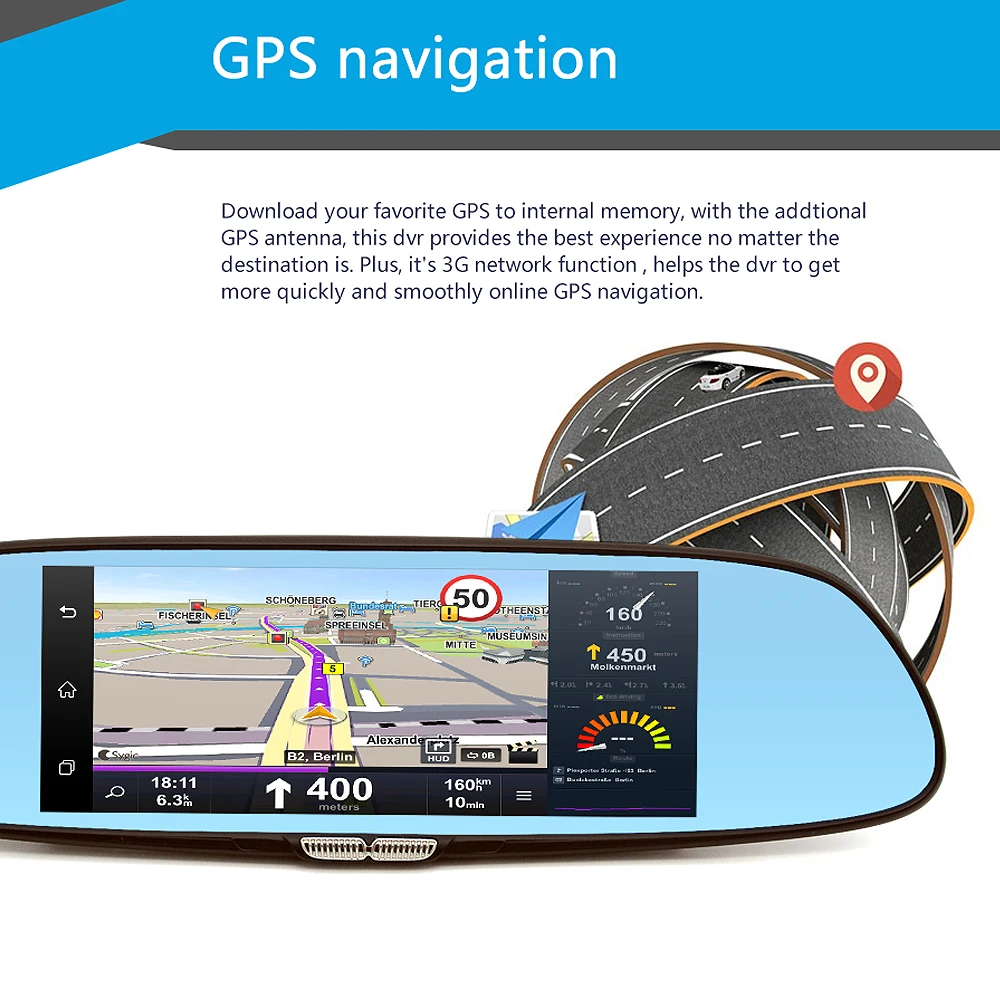 Awesafe 3 г 7 &quotАвтомобильный видеорегистратор GPS камеры зеркало Android Full HD 1080 P