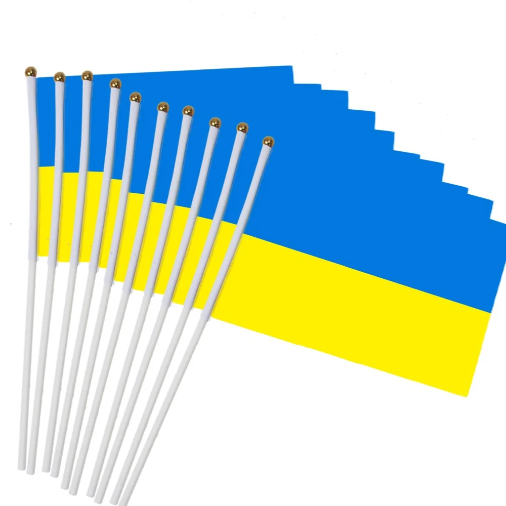 14x21 см 10 шт. украинский маленький флаг ручные развевающиеся флаги пластиковые флагштоки NC018