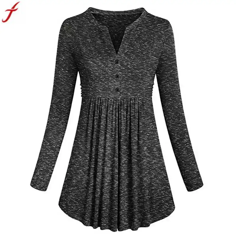 Blusas mujer de moda, женская блузка с длинным рукавом и воротником, плиссированные топы для женщин, на пуговицах, с расклешенным подолом, туника, топы