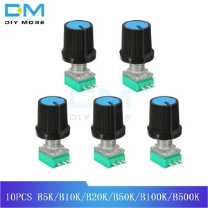10 шт., набор роторных потенциометров B5K B10K B20K B50K B100K B500K Ом, 6 мм, 3 контакта
