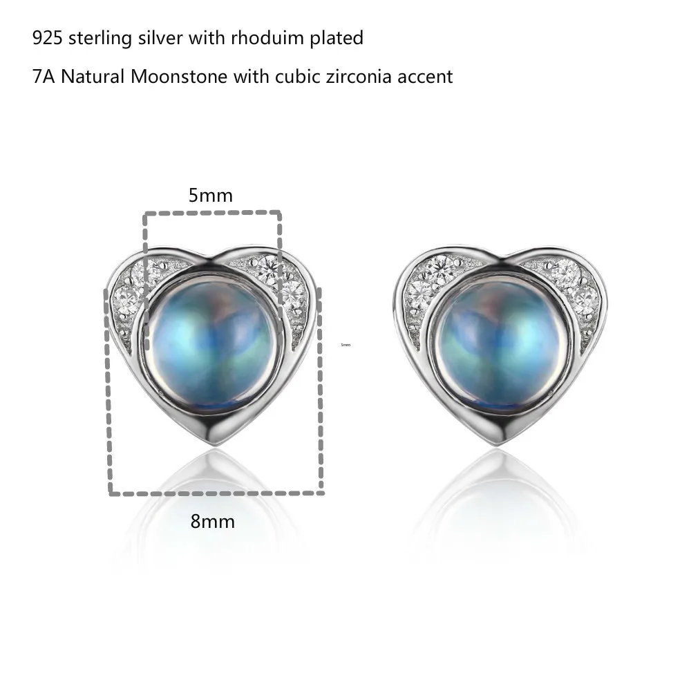 Серьги гвоздики из серебра 925 пробы с фианитом и лунным камнем|stud earrings|earrings forearrings