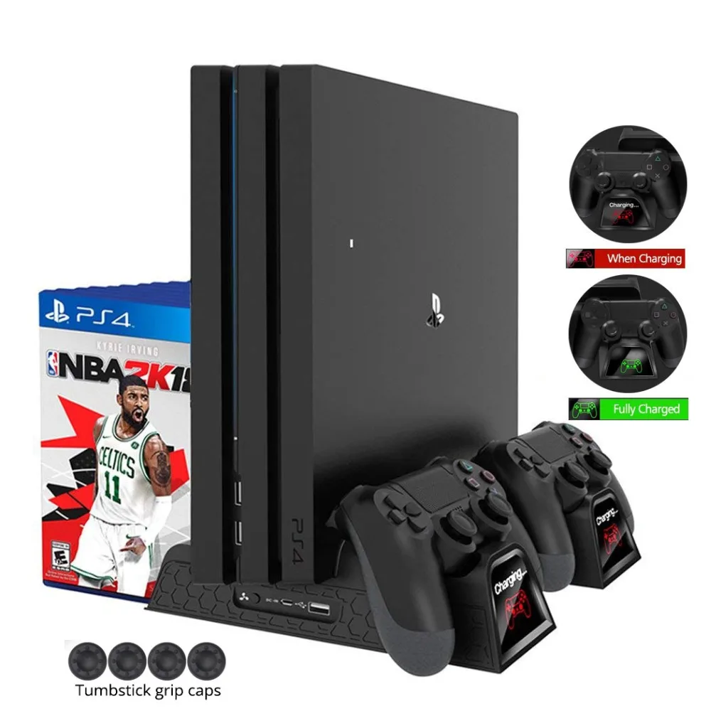 ДОБЕ PS4 Slim/PS4 Pro/PS4 вертикальная подставка 3 Вентилятор охлаждения Cooler с светодио