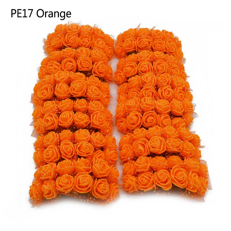 PE17 orange 144 шт./лот, 2 см, мини искусственный Шелковый цветок, ПЭ пена, роза, Свадебный букет невесты ручной работы, сделай сам, венок, товары для дома, вечерние украшения - Цвет: PE17 orange