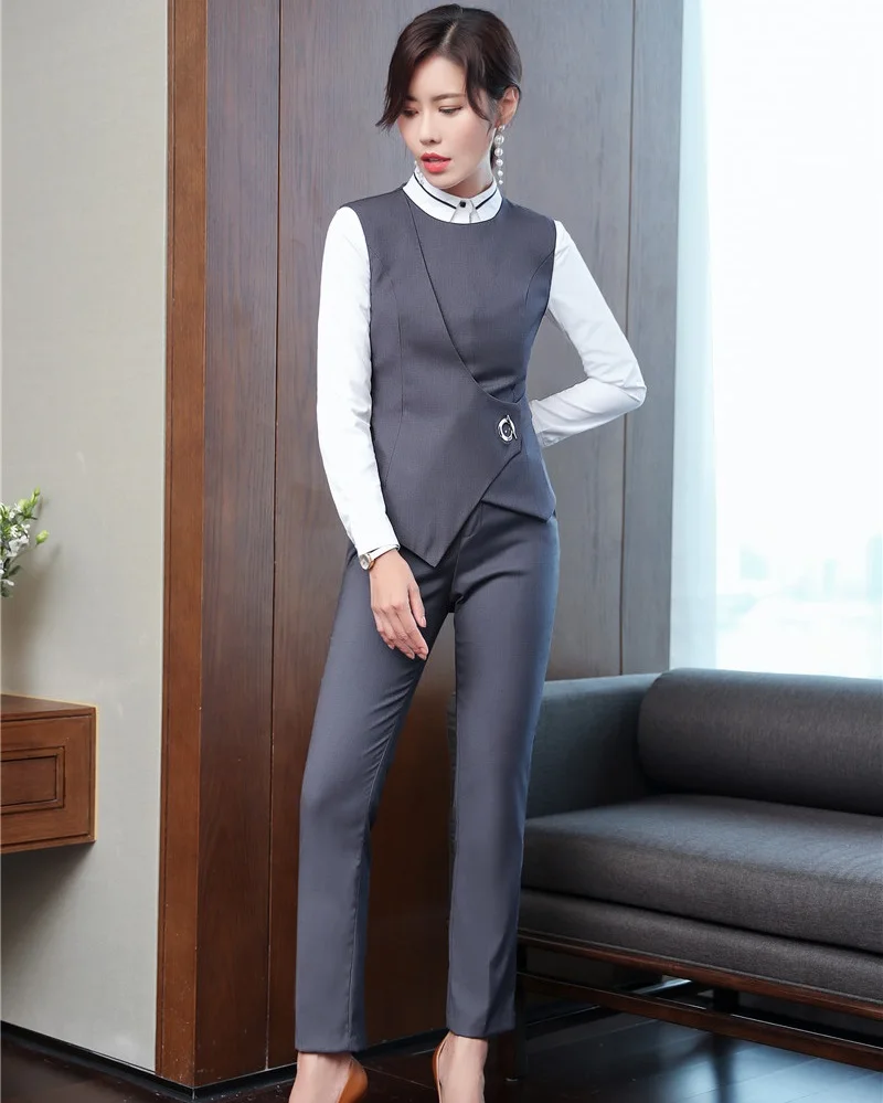 2018 новые стили Униформа дизайн брючные костюмы со штанами и блузками жилетом