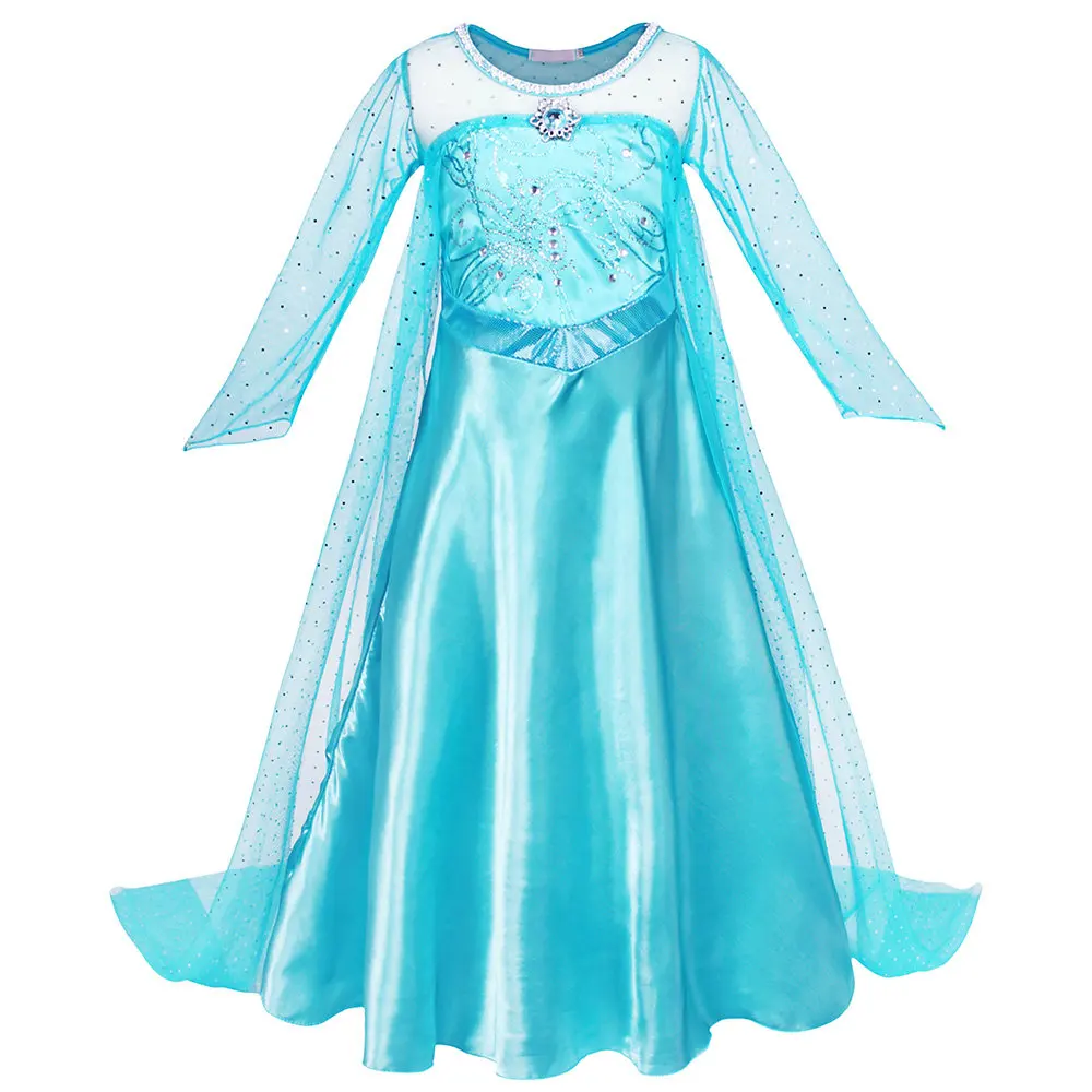 Only Dress AmzBarley/костюм Эльзы для девочек; шелковое кружевное платье Снежной королевы с длинными рукавами; вечерние костюмы для костюмированной вечеринки на Хэллоуин; комплект одежды для дня рождения - Цвет: Only Dress