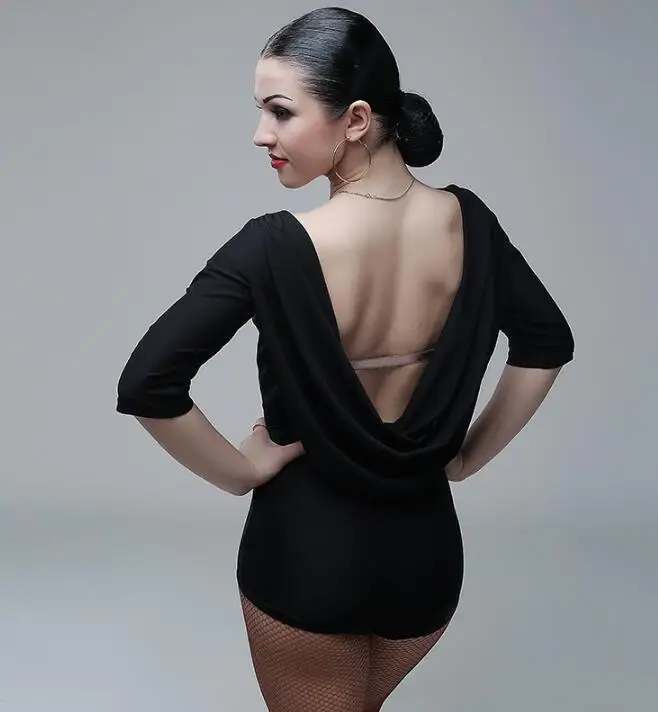 Latin Dance Top For Women Ballroom Salsa Tango Chacha Dance Leotard back cut out
