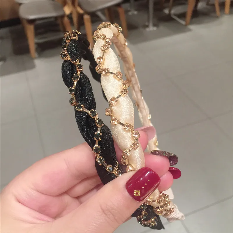 2021 New Women Diamond Pearl Hair bands Cross Chiffon Headband Head Holder Korean Elegant Crystal Headwear for Girls Womens |