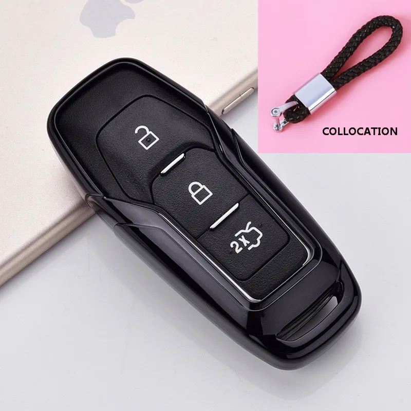 D-Black keychain Мягкие ТПУ ключ чехол для FORD для FUSION Mondeo Mustang F-150 для Линкольн для EDGE EXPLORER МК 4/5 button - Название цвета: D-Black keychain