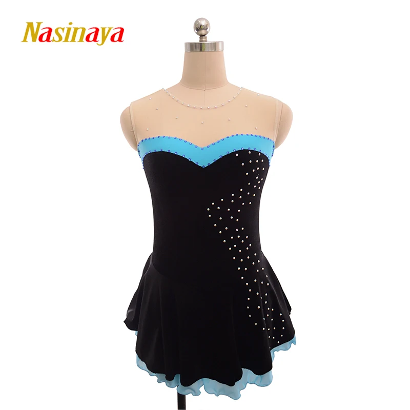 Figure Skating Costume Dress Customized Competition Ice Skating Skirt for Girl Women Kids Gymnastics Performance Black Velvet