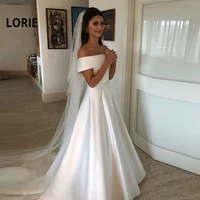 lorie simple cheap stain bridal dress off the shoulder wedding bridal a line wedding dresses back zipper with button custom size