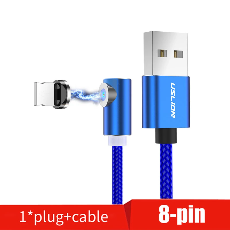 Blue For IOS USLION Магнитный Micro USB кабель type-c Зарядка для iPhone samsung Магнитная Зарядка адаптер type C кабели для мобильных телефонов шнур - Цвет: Blue For IOS