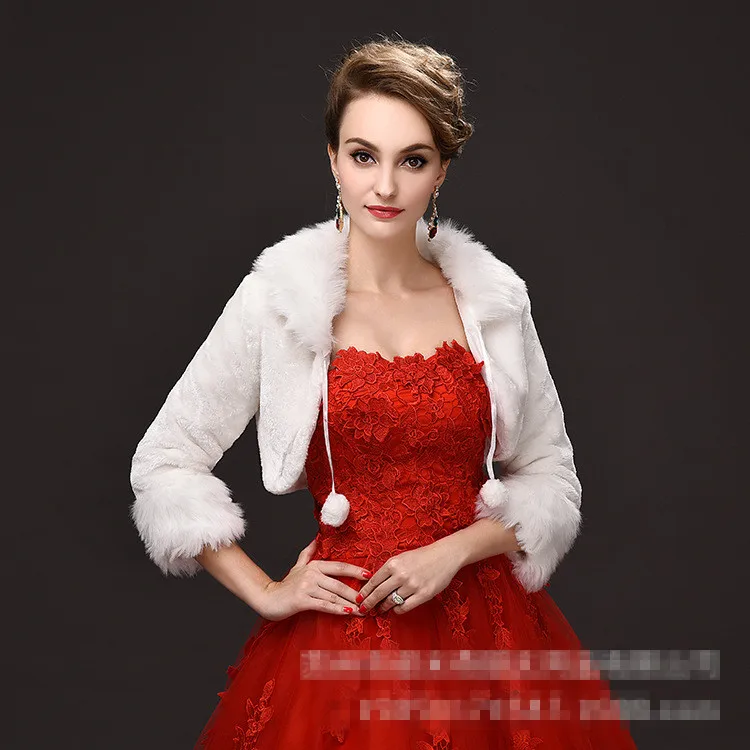 Зима свадьба пальто обертывания красный белый шуба свадебные аксессуары куртка