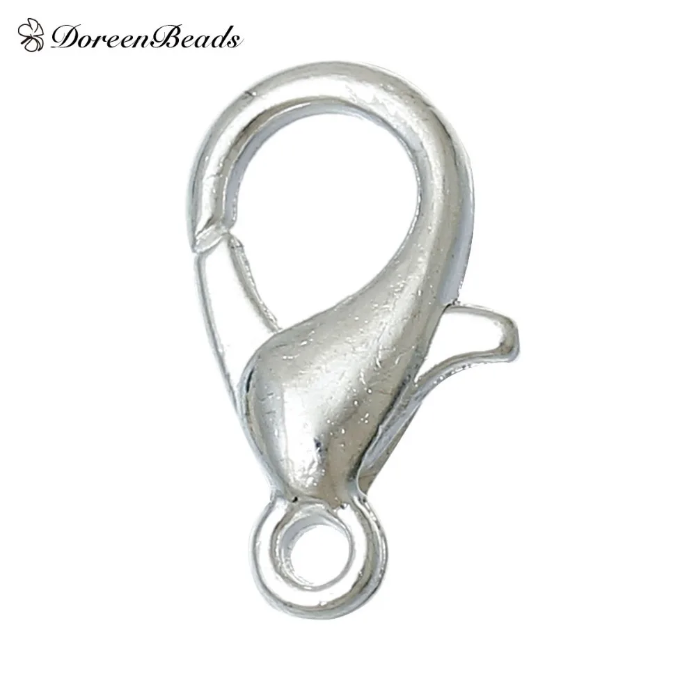 DoreenBeads 100 шт. серебристый крючок для украшений Лобстер попуги застежки 12*6 мм