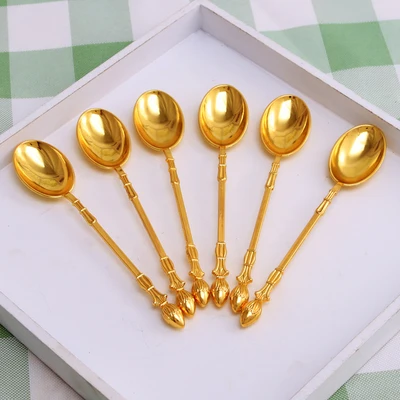Gold Spoon 6pcs OUSSIRRO Золотой Серебряный набор посуды из нержавеющей стали набор столовых приборов Западная Посуда для еды роскошный набор столовых приборов с чайной ложкой - Цвет: Gold Spoon 6pcs