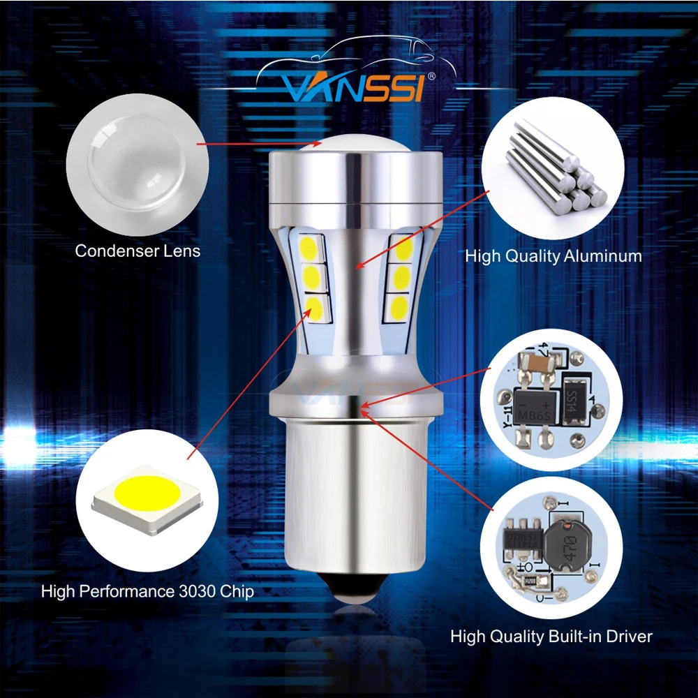 VANSSI 1156 BA15S P21W LED Bulb P21/5W Bay15d 1157 T20 W21/5W 7443 Car Turn Signal Reverse Backup Brake Stop DRL Lights | Автомобили и