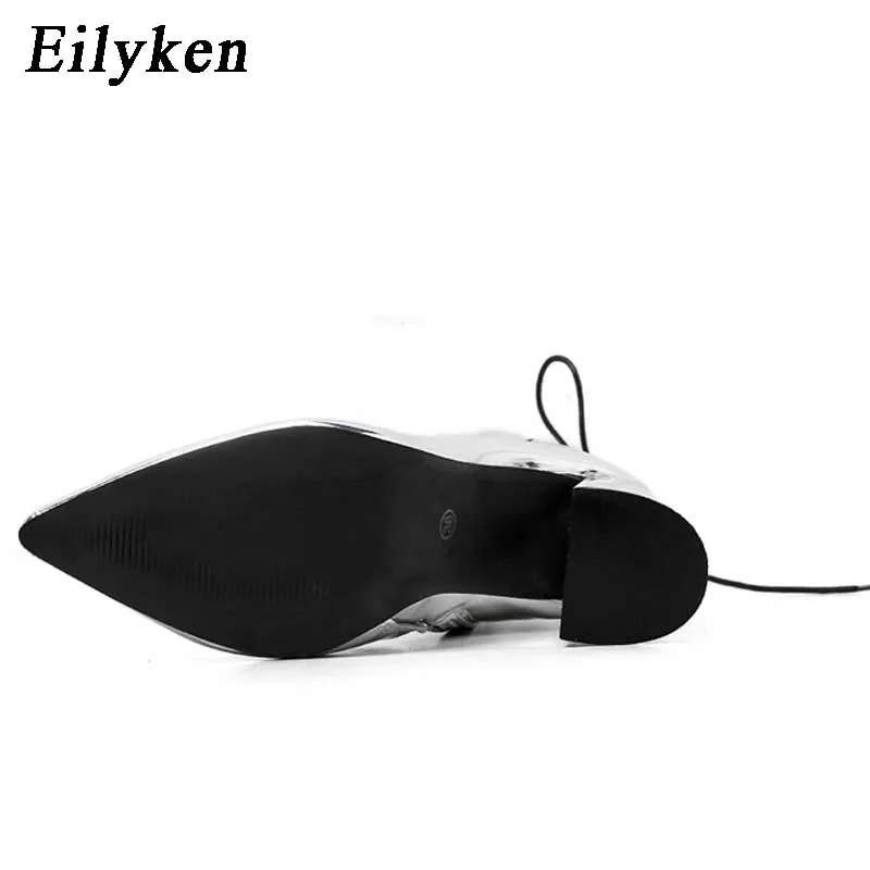 Eilyken/модные женские ботильоны из лакированной кожи серебристого цвета ботинки на