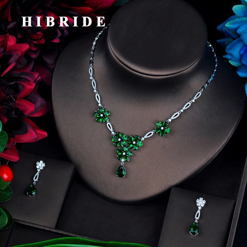 

Комплект ювелирных изделий HIBRIDE, комплект ювелирных изделий из ожерелья и серег с кубическим цирконием AAA, N-665