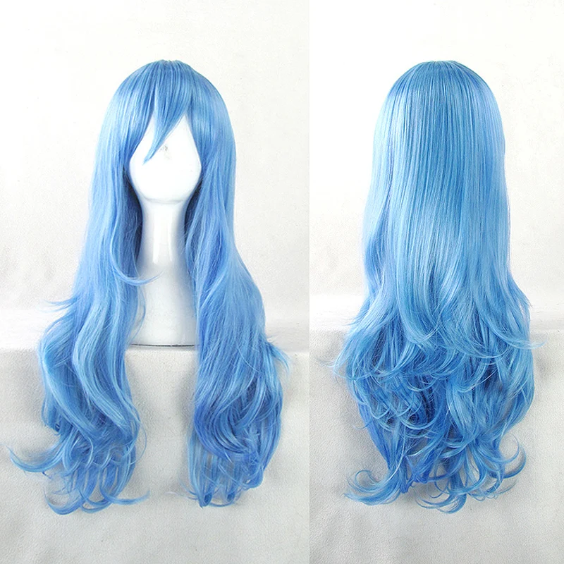 

DATE A LIVE Yoshino Cosplay Wigs Role Play 70cm Long Curly Wavy Blue Synthetic Hair for Adult+Hairnet