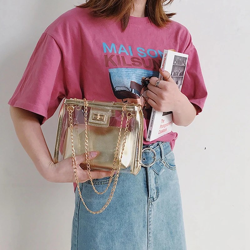 ABDB Прозрачная женская сумка с желейной цепочкой пляжная на плечо