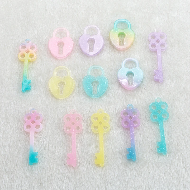 

10pcs Hot And Kawaii Key and lock Flat BackResin Crafts For Diy Decoration Multicolor Resin Cabochons