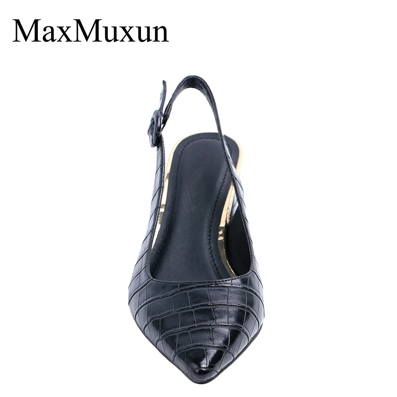 MaxMuxun Женщины Sexy Slingback острым носом туфли на высоком каблуке Блестящий каблук