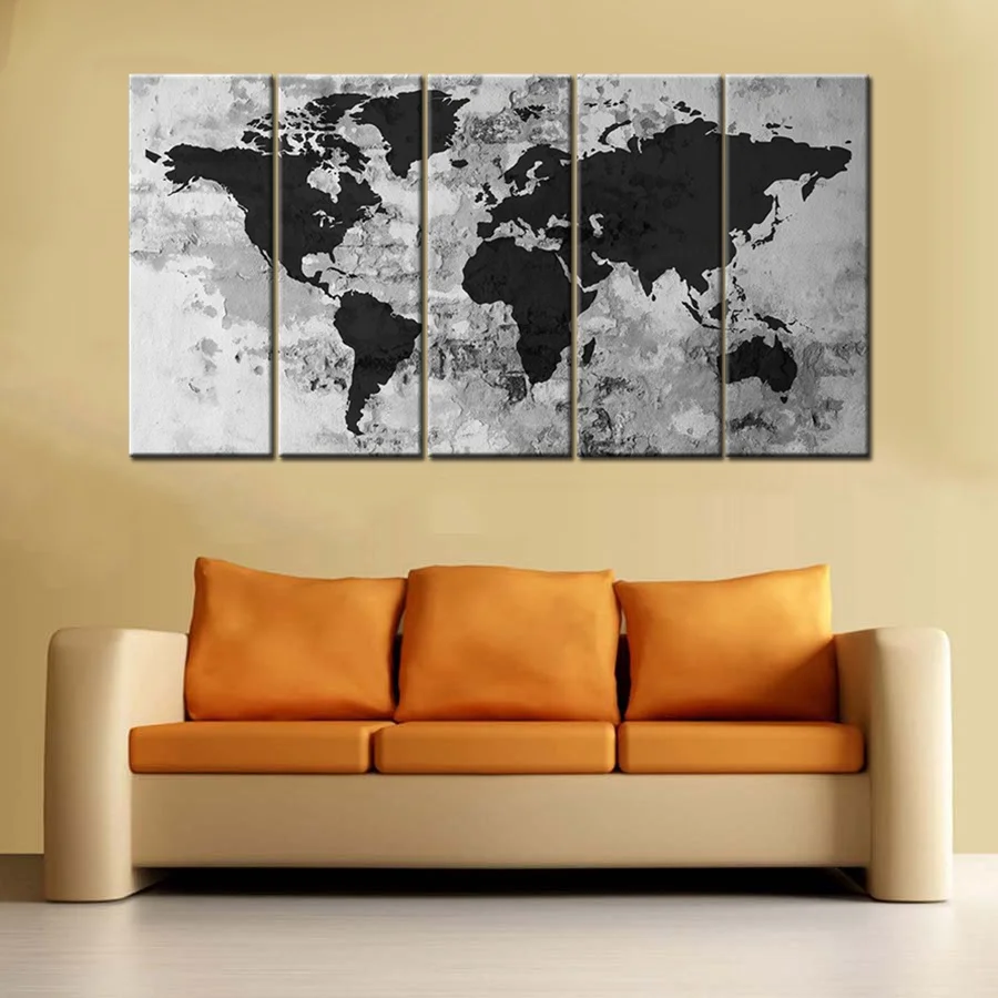 Черно белая картина карта мира Винтаж дома украшения искусства стены Картина на