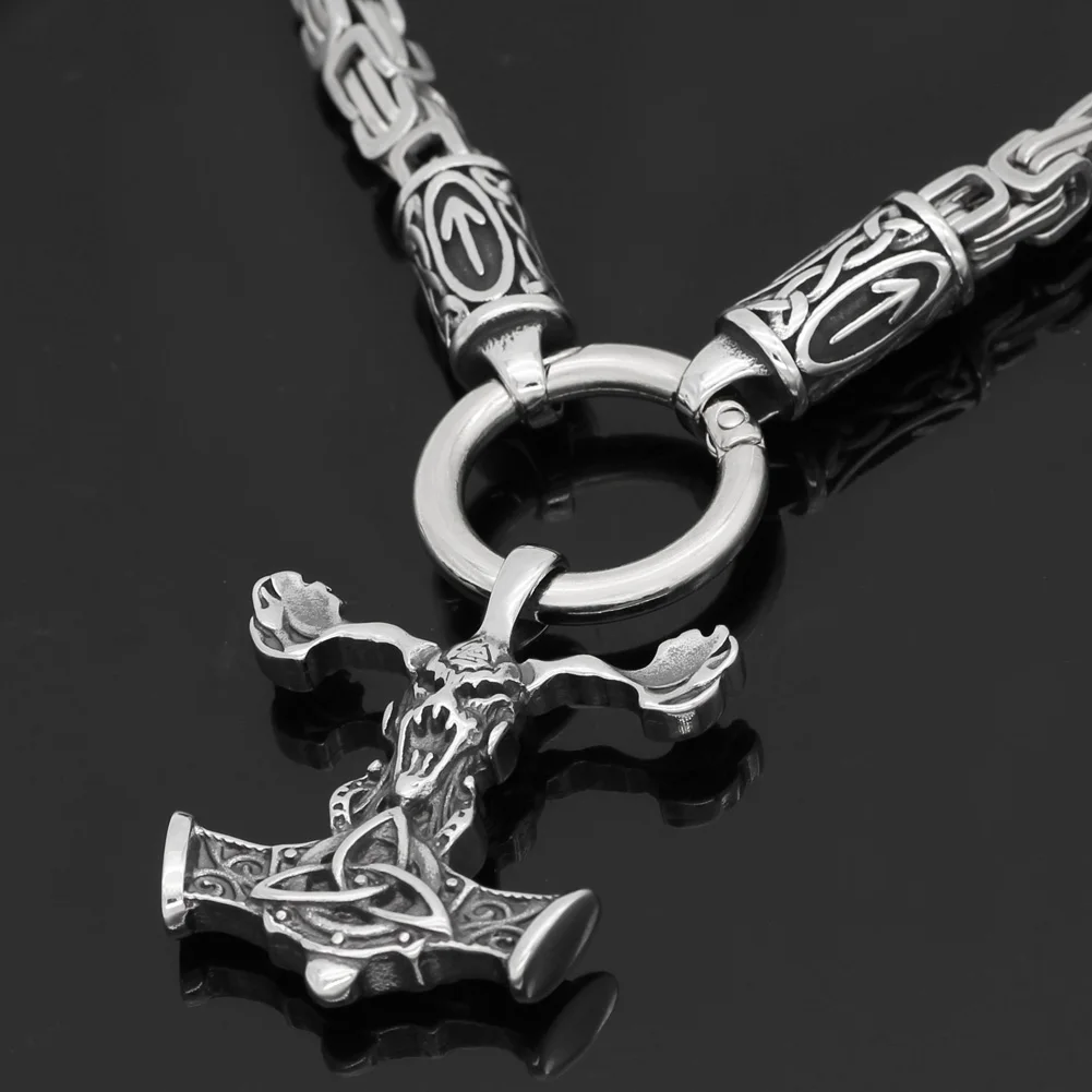 Скандинавский Викинг руна с узлом thor hammer Talisman MJOLNIR кулон ожерелье из нержавеющей