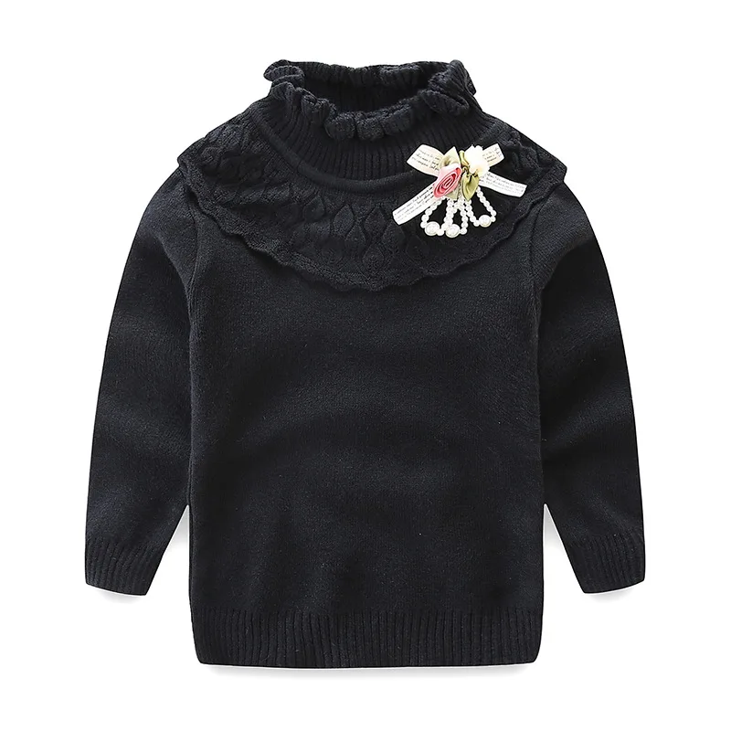 Осень-зима 2018 свитеры для девочек Rlyaeiz кружевная водолазка с оборками детская