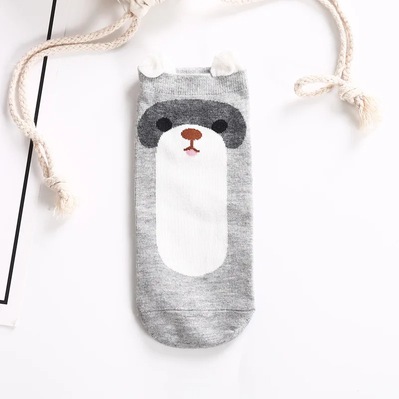 Носки Kawaii с животными, женские короткие носки из чесаного хлопка, лето, дизайн, harajuku, милые носки с 3D ушками, 5 цветов - Цвет: Серый
