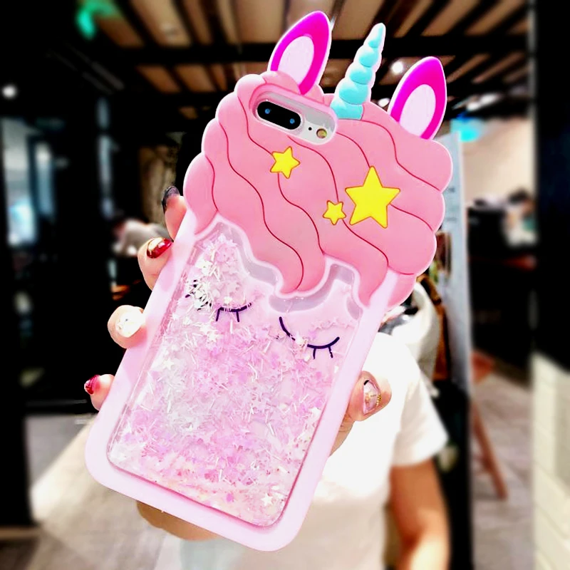 3D Cartoon Pink Quicksand Unicorn Soft Silicone Liquid Stars Case for Iphone 7 Plus 8 6 6S plus 5 S 5S SE XS Max XR X Phone |